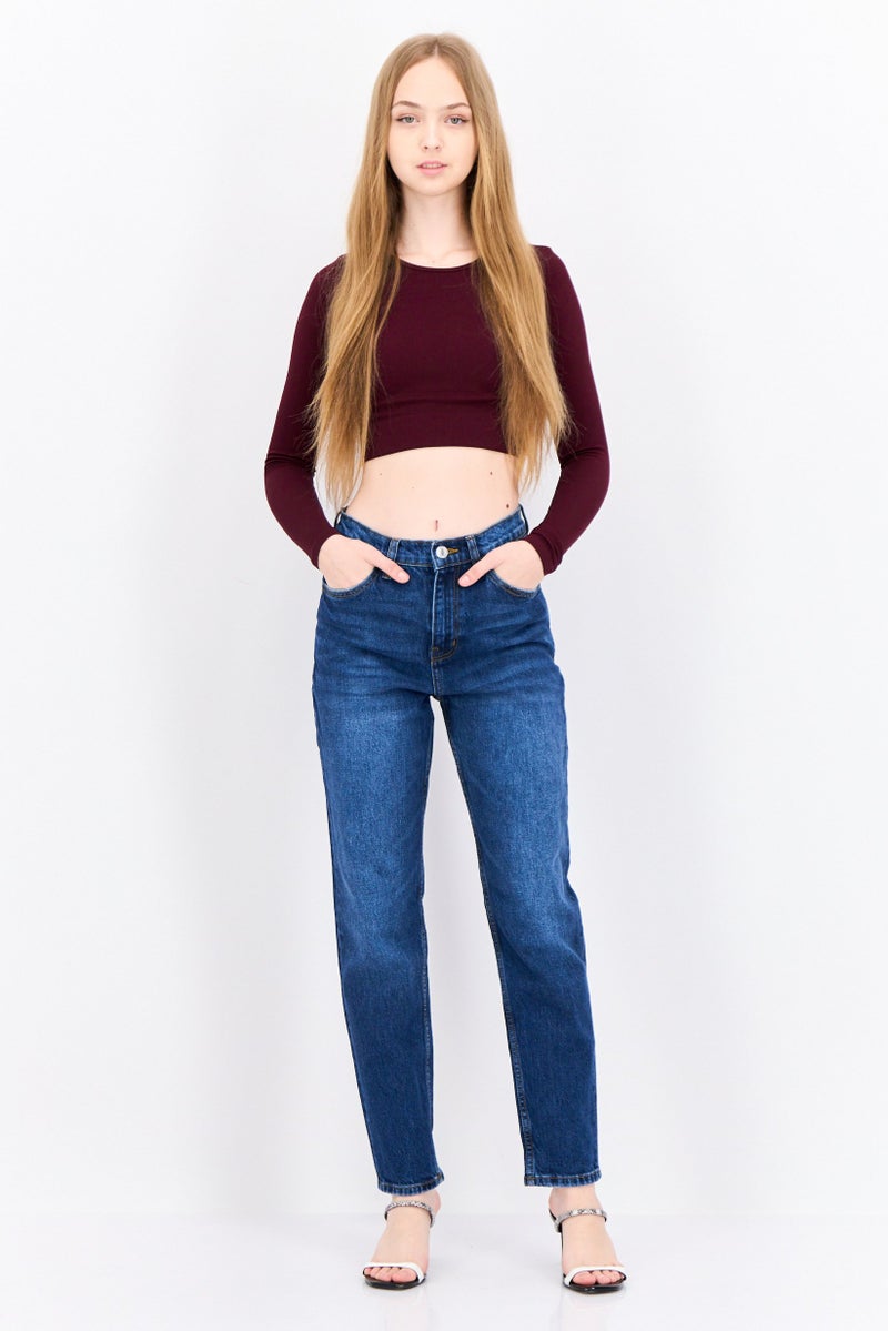 MANGO Women Mom Fit High Rise Ankle No Stretch Jeans, Navy - Image 4