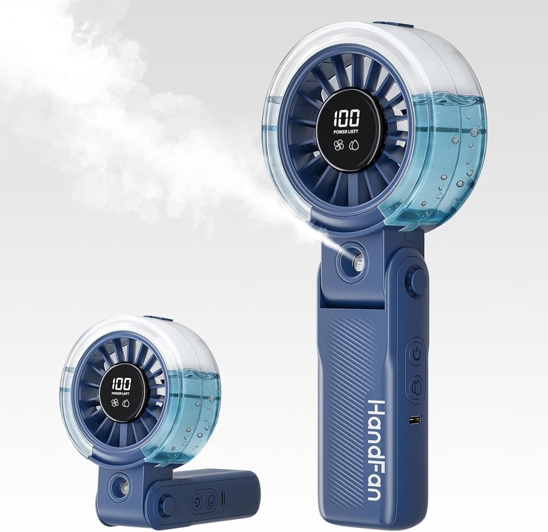 HandFan 4000mAh Handheld Turbo Misting Fan, 100 levels Adjustable High Speed Mister Fan, Portable Spray Water Mist Fans, Foldable Mini Hand Fans for Summer Beach Travel Concerts Disney(Royal Blue) - Image 1