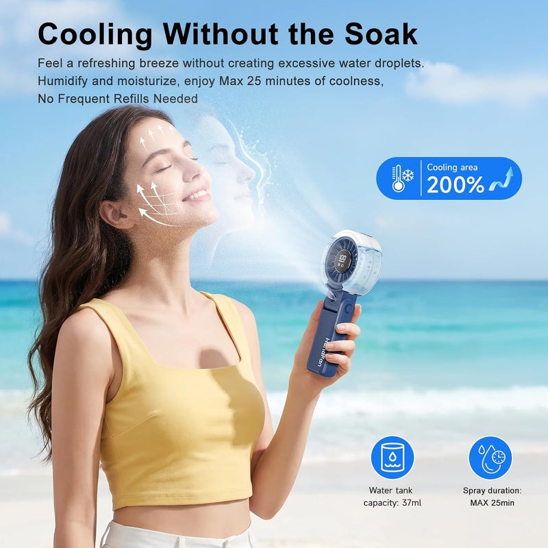 HandFan 4000mAh Handheld Turbo Misting Fan, 100 levels Adjustable High Speed Mister Fan, Portable Spray Water Mist Fans, Foldable Mini Hand Fans for Summer Beach Travel Concerts Disney(Royal Blue) - Image 2