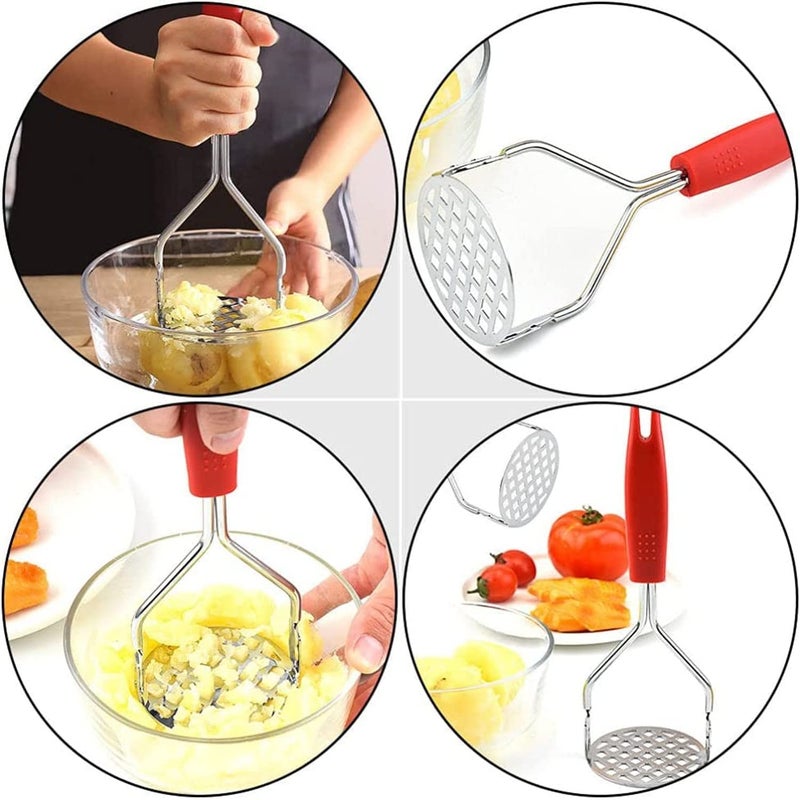 DANSR DANSR Potato Masher Stainless Steel Potato Ricer Masher Kitchen Gadget with NonSlip Handle Masher Utensil for Mashed Potato Vegetables Fruits Baby Food Black Pack of 1 RED  - Image 5