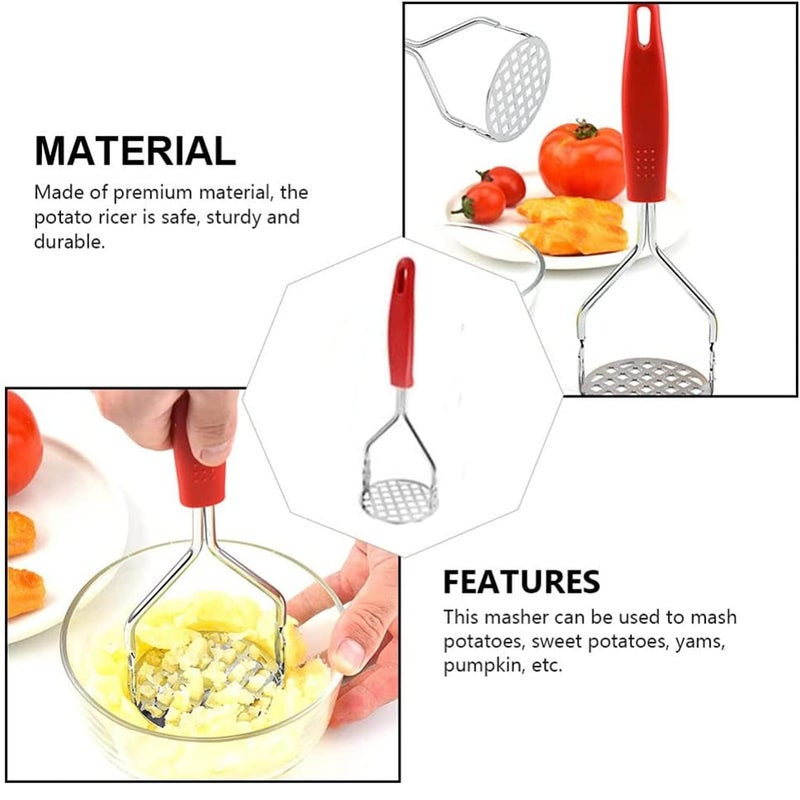 DANSR DANSR Potato Masher Stainless Steel Potato Ricer Masher Kitchen Gadget with NonSlip Handle Masher Utensil for Mashed Potato Vegetables Fruits Baby Food Black Pack of 1 RED  - Image 3
