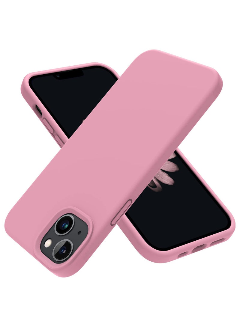 جراب متوافق مع iPhone 15 Plus/14 Plus مقاس 6.7 بوصة، جراب هاتف نحيف من السيليكون السائل مكون من 4 طبقات من المطاط الناعم المقاوم للصدمات مع بطانة من الألياف الدقيقة المضادة للخدش (وردي) - Image 1