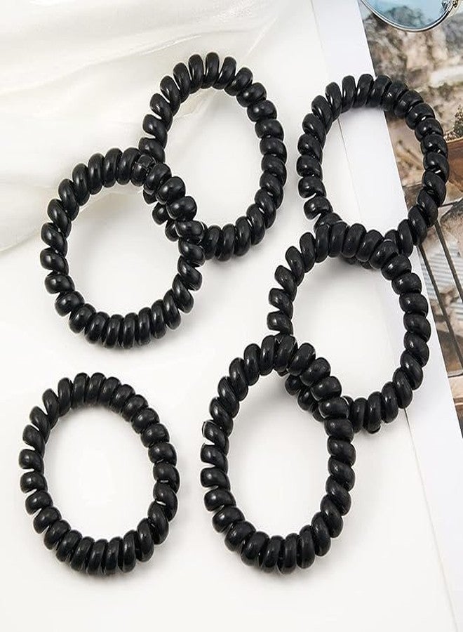 Minta ربطات شعر مطاطية حلزونية الشكل مصنوعة من سلك الهاتف، مناسبة للفتيات والسيدات (أسود) (عبوة من 15 قطعة) - Image 4