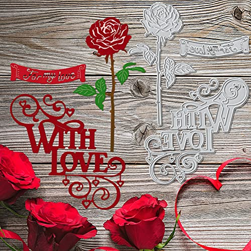 Threetols Metal Valentine's Day Flower Die Cuts for Card Making, Rose Flower Love Words Leaves Lace Cutting Dies for DIY Decor Paper Craft Card Making Scrapbooking Paper Album Stamp - Image 5
