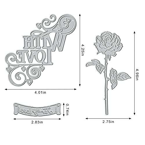 Threetols Metal Valentine's Day Flower Die Cuts for Card Making, Rose Flower Love Words Leaves Lace Cutting Dies for DIY Decor Paper Craft Card Making Scrapbooking Paper Album Stamp - Image 2