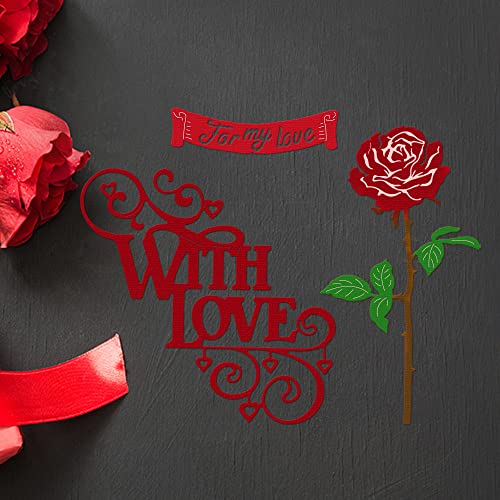 Threetols Metal Valentine's Day Flower Die Cuts for Card Making, Rose Flower Love Words Leaves Lace Cutting Dies for DIY Decor Paper Craft Card Making Scrapbooking Paper Album Stamp - Image 4
