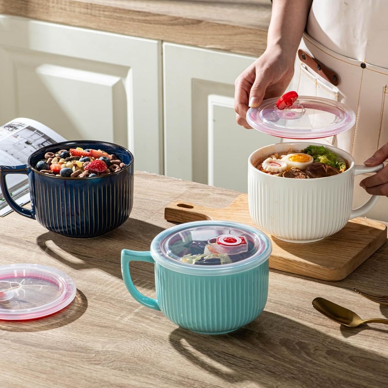 Hoilse Oversized 38oz Soup Bowl with Handle Large Wide Ramen Bowl with Lid Jumbo Soup mugs Containers for Ramen Instant Noodle Pastas Oatmeals Microwave and Dishwasher Safe  set of 2 White - Image 4