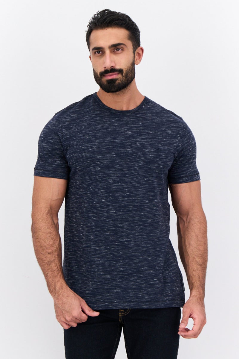 French Connection Men Crew Neck Short Sleeves Heather T-Shirt, Navy Blue - Image 1