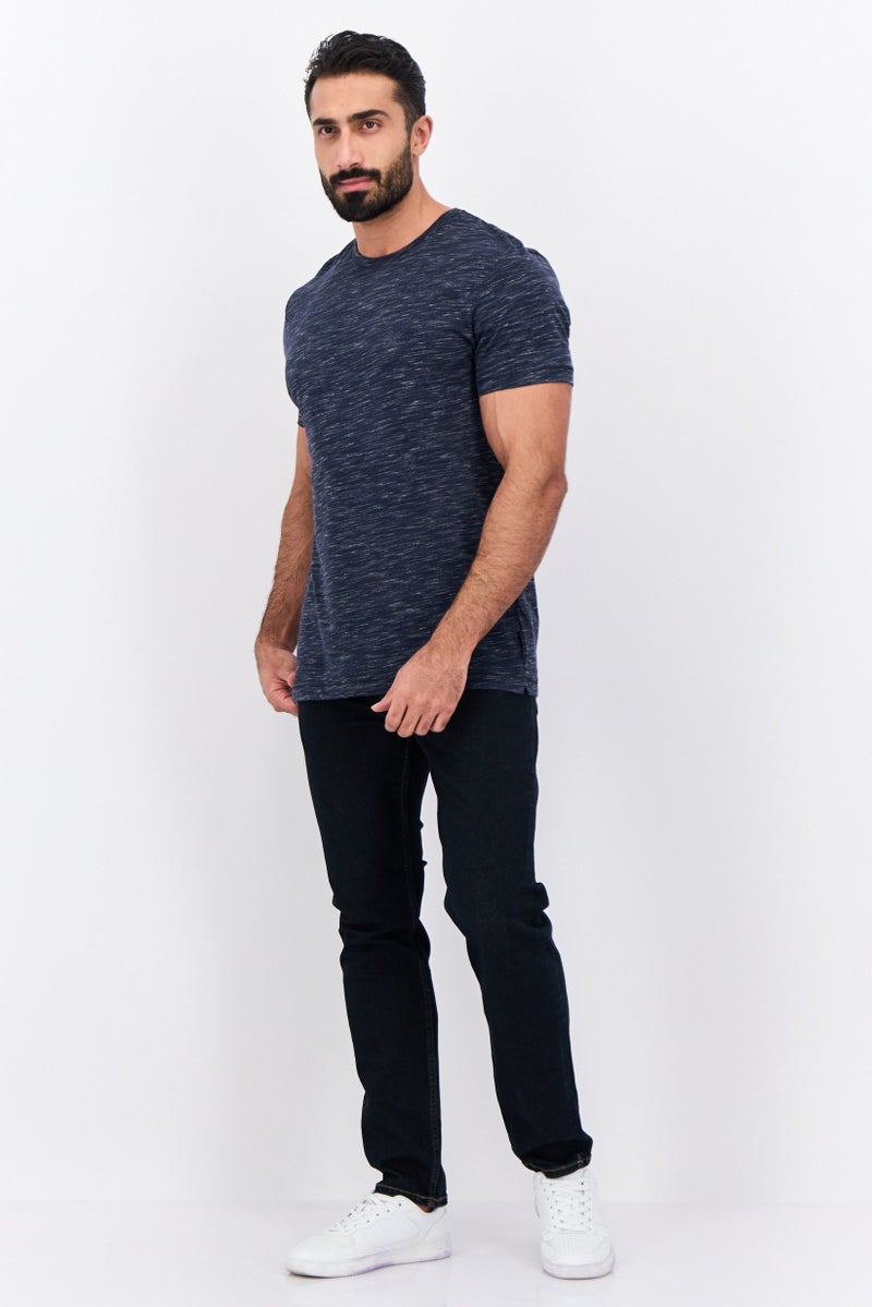 French Connection Men Crew Neck Short Sleeves Heather T-Shirt, Navy Blue - Image 4