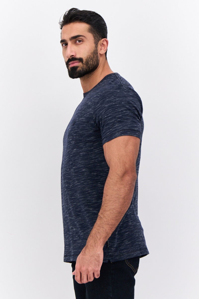 French Connection Men Crew Neck Short Sleeves Heather T-Shirt, Navy Blue - Image 2