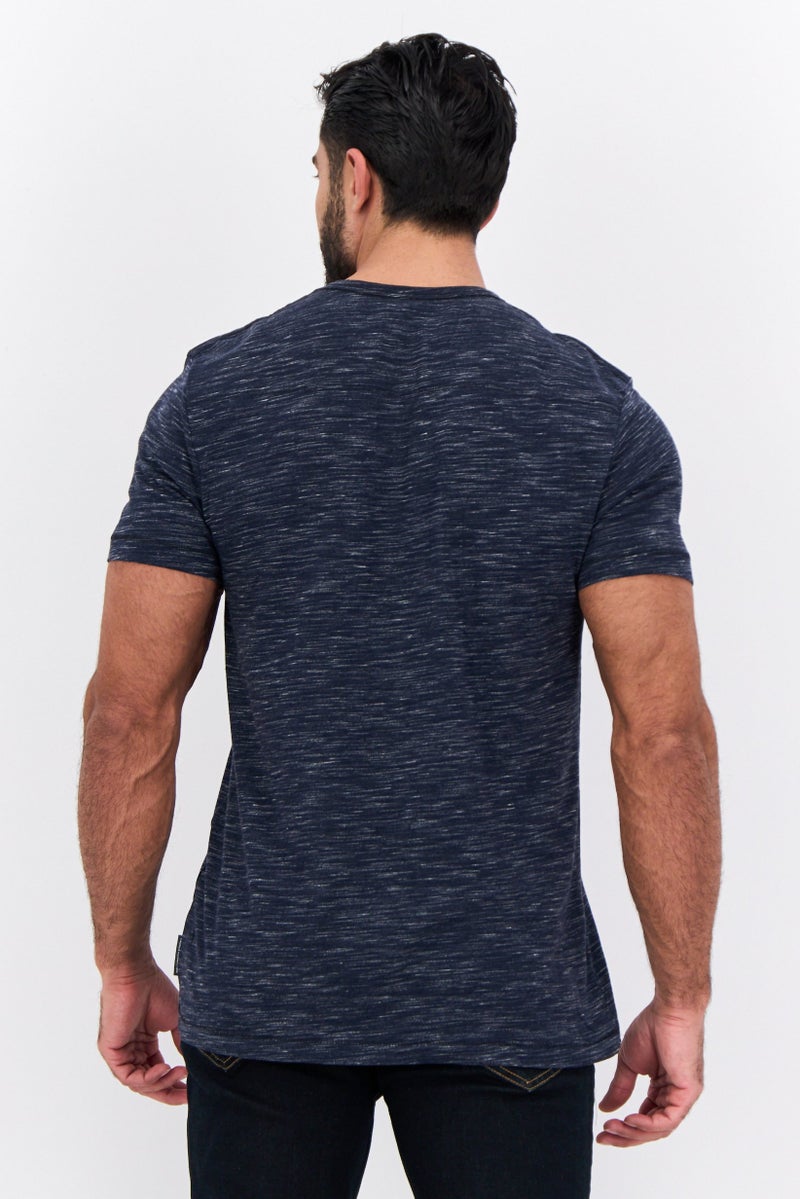 French Connection Men Crew Neck Short Sleeves Heather T-Shirt, Navy Blue - Image 3