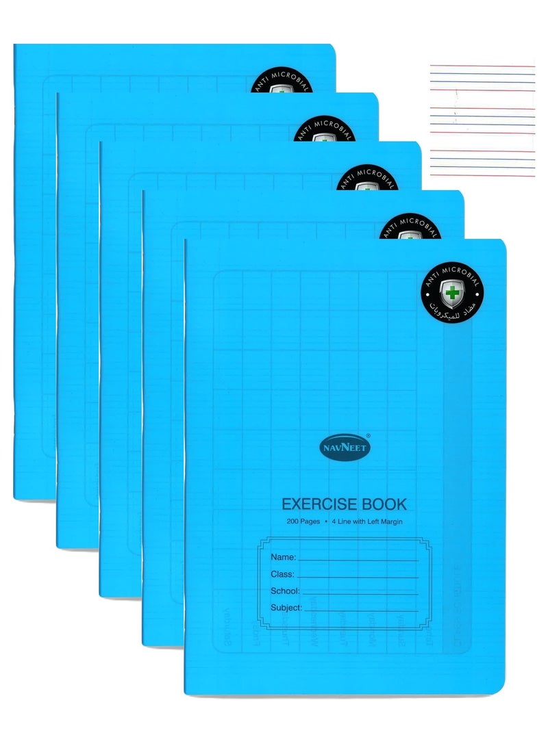 Navneet 5-Piece A4 Size Four Lined Exercise Book 200 Pages With PVC Cover  - Image 1