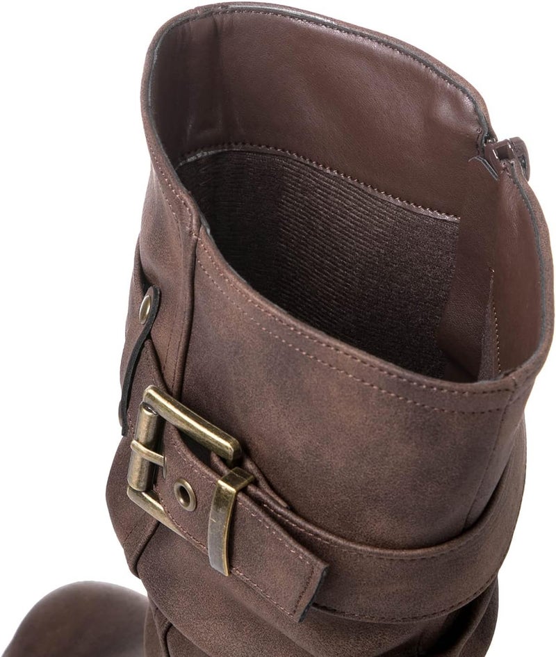 GLOBALWIN Women's Mid Calf Biker Motorcycle Riding Boots - Brown Size 9M - Image 4