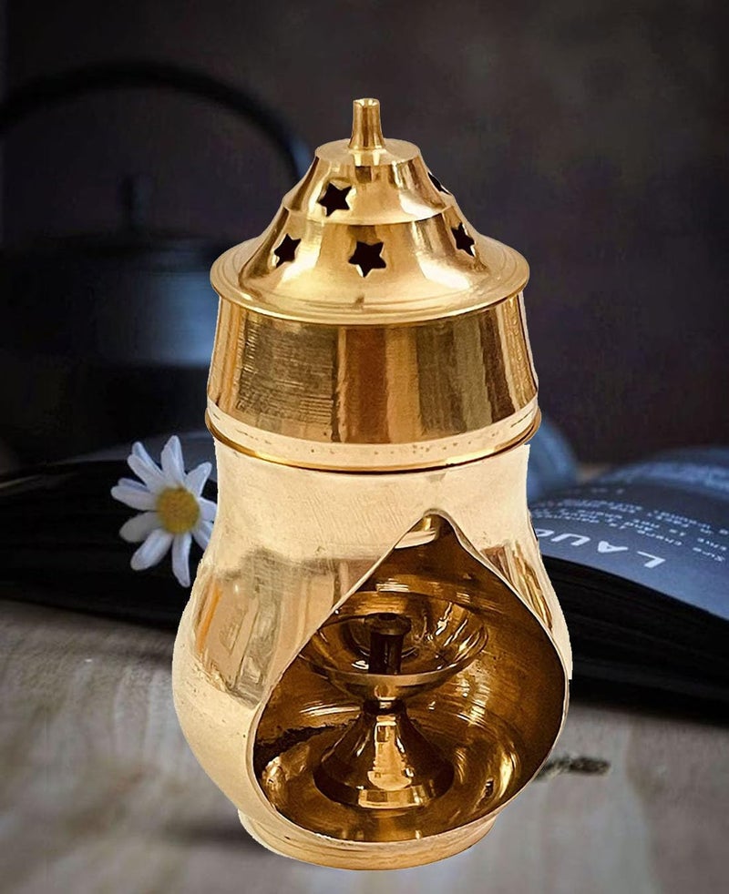 Denique Brass Aroma Incense Burner Lamp Camphor Holder Essential Oil Diffuser Gold Color - Image 3
