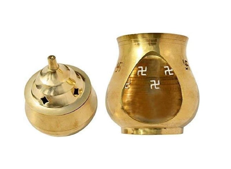 Denique Brass Aroma Incense Burner Lamp Camphor Holder Essential Oil Diffuser Gold Color - Image 2