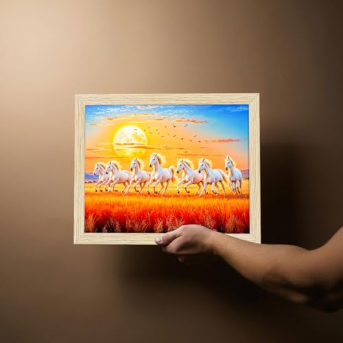 ArtX Paper 7 Horses Vastu Frame Wall Art Painting, White Running Horses Painting Vastu, Wall Decor, Multicolor, Nature, 13.0 X 10.0 inch, Set of 1 - Image 4