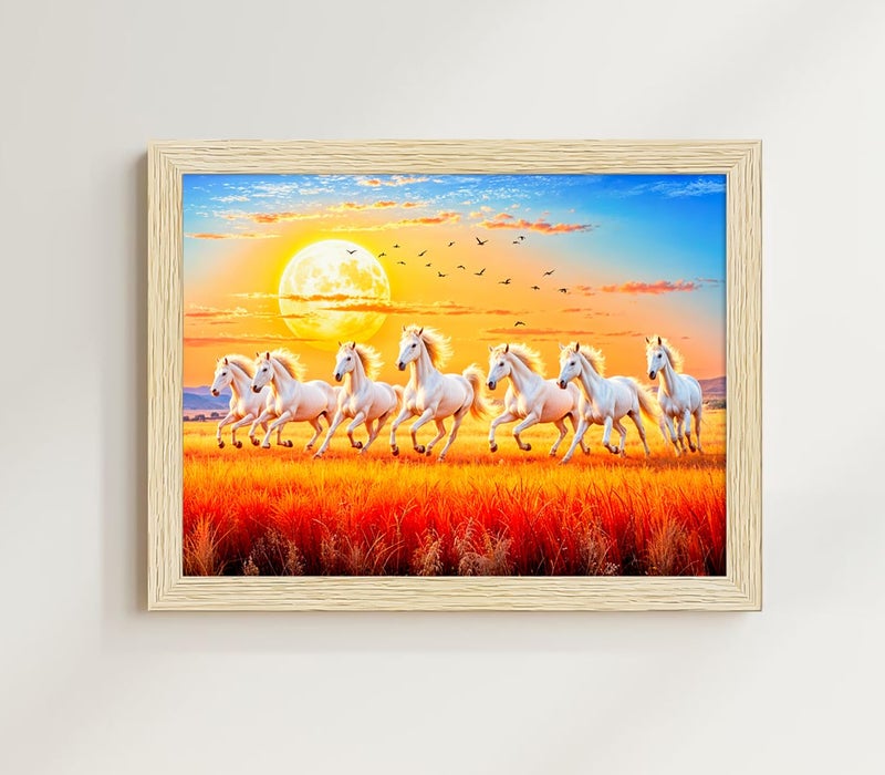 ArtX Paper 7 Horses Vastu Frame Wall Art Painting, White Running Horses Painting Vastu, Wall Decor, Multicolor, Nature, 13.0 X 10.0 inch, Set of 1 - Image 1