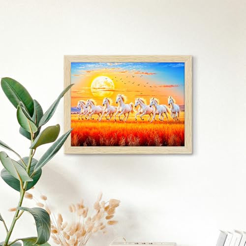 ArtX Paper 7 Horses Vastu Frame Wall Art Painting, White Running Horses Painting Vastu, Wall Decor, Multicolor, Nature, 13.0 X 10.0 inch, Set of 1 - Image 3