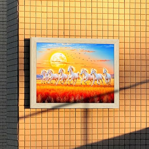 ArtX Paper 7 Horses Vastu Frame Wall Art Painting, White Running Horses Painting Vastu, Wall Decor, Multicolor, Nature, 13.0 X 10.0 inch, Set of 1 - Image 5