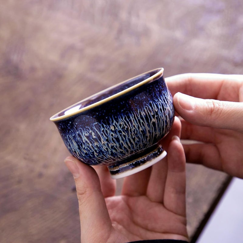CmengAo Tenmokus Tea Cups  Blue Starry Sky Glaze Jianzhan Ceramic Goblet Teacup Traditional Chinese Tea Cups Set of 2 Asian Small Porcelain Tea Bowls for Tea and Coffee 44 oz - Image 2