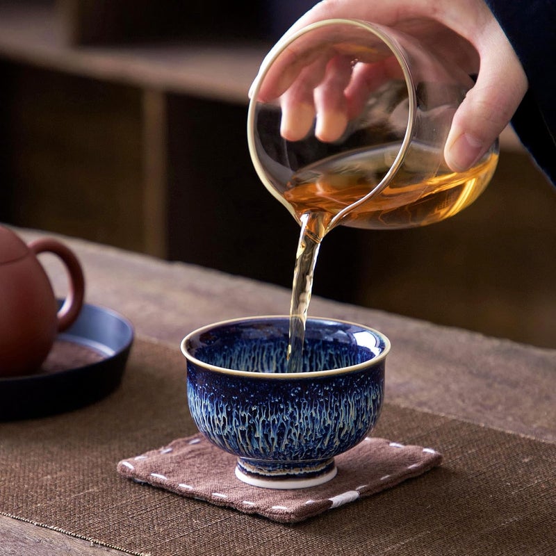 CmengAo Tenmokus Tea Cups  Blue Starry Sky Glaze Jianzhan Ceramic Goblet Teacup Traditional Chinese Tea Cups Set of 2 Asian Small Porcelain Tea Bowls for Tea and Coffee 44 oz - Image 4