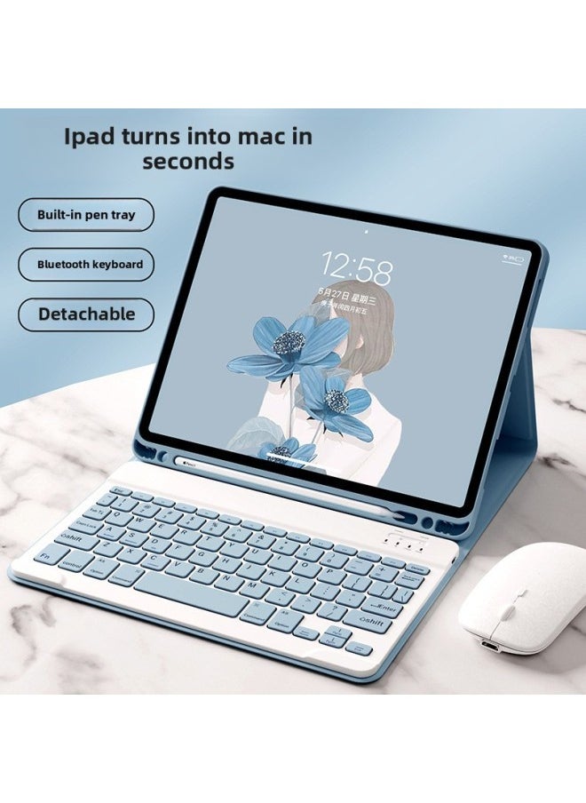 Generic - For Ipad Air6 Silent Bluetooth Keyboard Protective Cover Apple 10 Generation 10.2 Pro110.9 Pen Slot Leather Case-Color:Misty Blue + Blue Keyboard (with Exquisite Packaging)-Product Type:iPad  9.7（2017/2018)/Pro 9.7/ipad Air 2 - Image 1