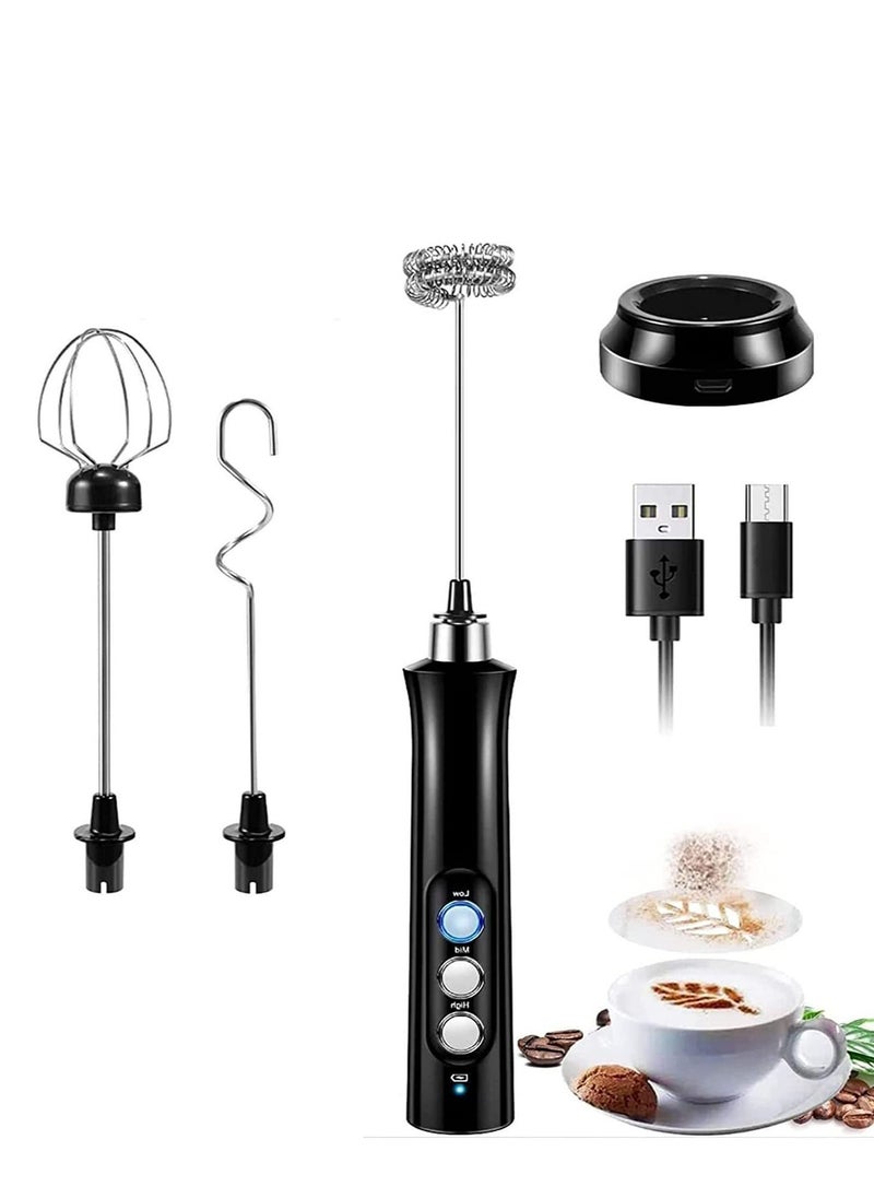 Generic Milk Frother Electric Handheld Foam Maker 3 Gear Adjustable Egg Beater Drink Mixer with 2 Spring Whisk Heads USB Rechargeable Mini Blender for Coffee Latte Cappuccino Hot Chocolate  - Image 1