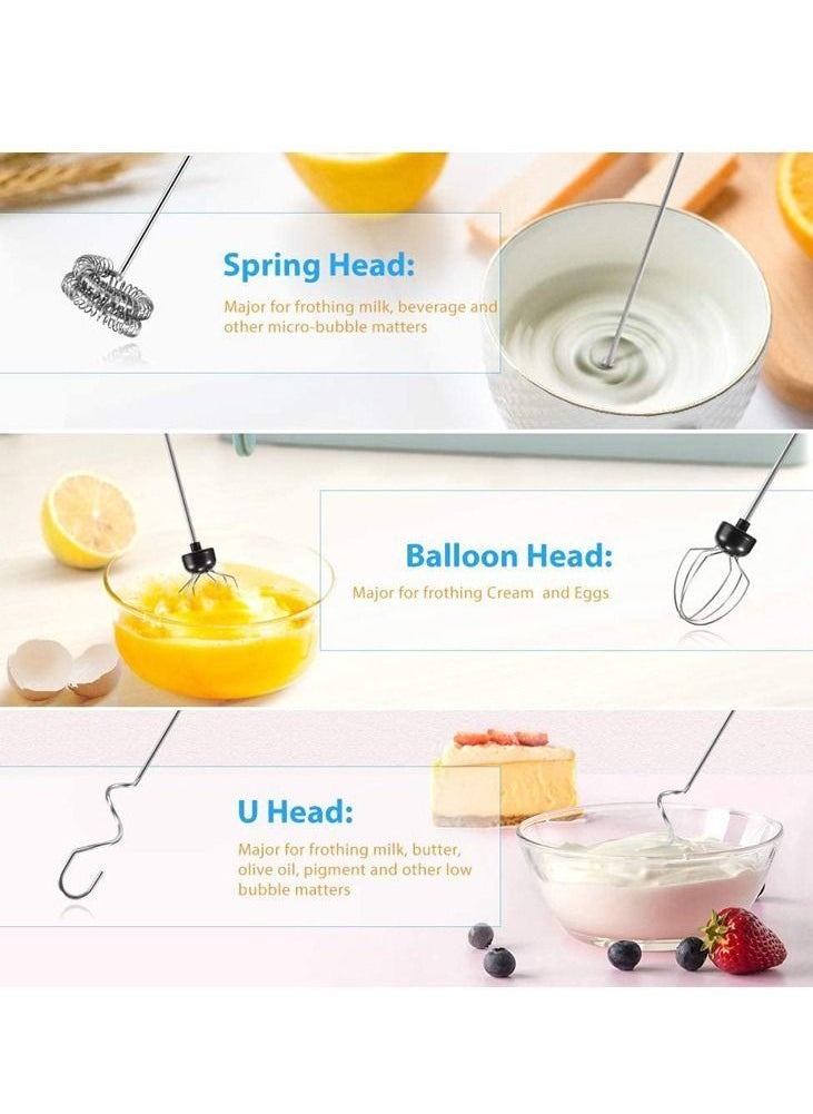 Generic Milk Frother Electric Handheld Foam Maker 3 Gear Adjustable Egg Beater Drink Mixer with 2 Spring Whisk Heads USB Rechargeable Mini Blender for Coffee Latte Cappuccino Hot Chocolate  - Image 3