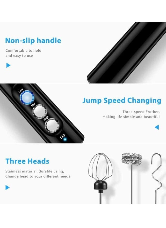 Generic Milk Frother Electric Handheld Foam Maker 3 Gear Adjustable Egg Beater Drink Mixer with 2 Spring Whisk Heads USB Rechargeable Mini Blender for Coffee Latte Cappuccino Hot Chocolate  - Image 4