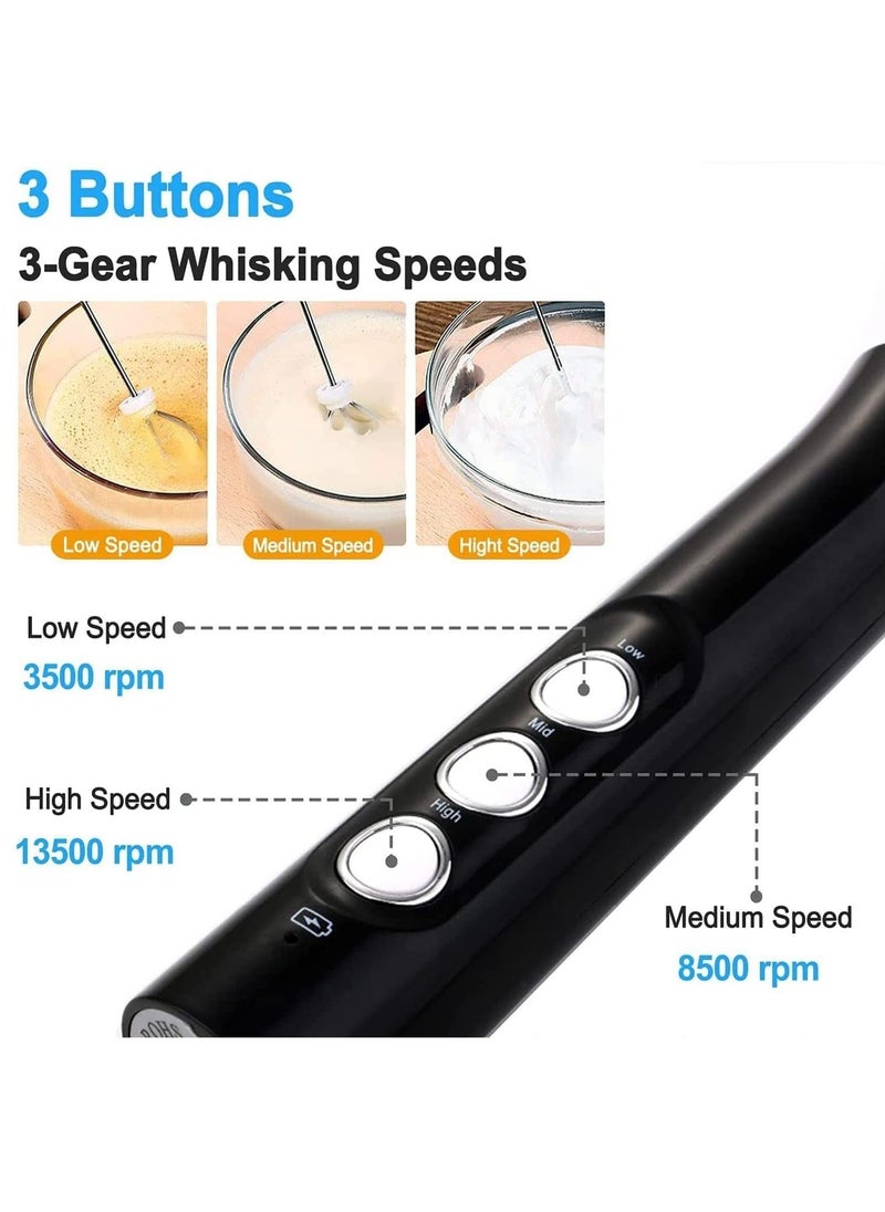 Generic Milk Frother Electric Handheld Foam Maker 3 Gear Adjustable Egg Beater Drink Mixer with 2 Spring Whisk Heads USB Rechargeable Mini Blender for Coffee Latte Cappuccino Hot Chocolate  - Image 2