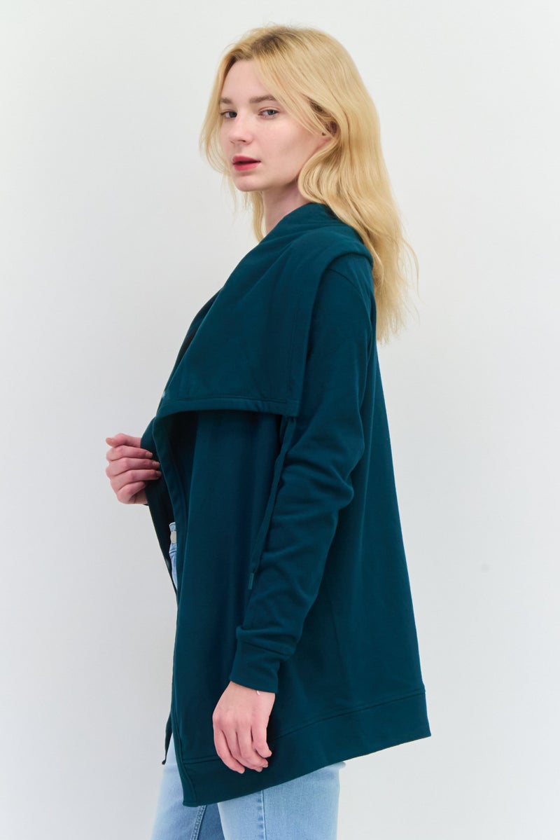 Bearpaw Women Tie Neck Fleece Cardigan, Green - Image 2