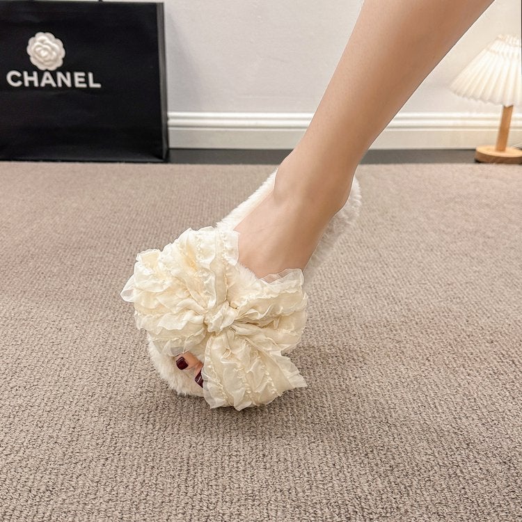 Women's Indoor Furry Bow Slippers - Image 5