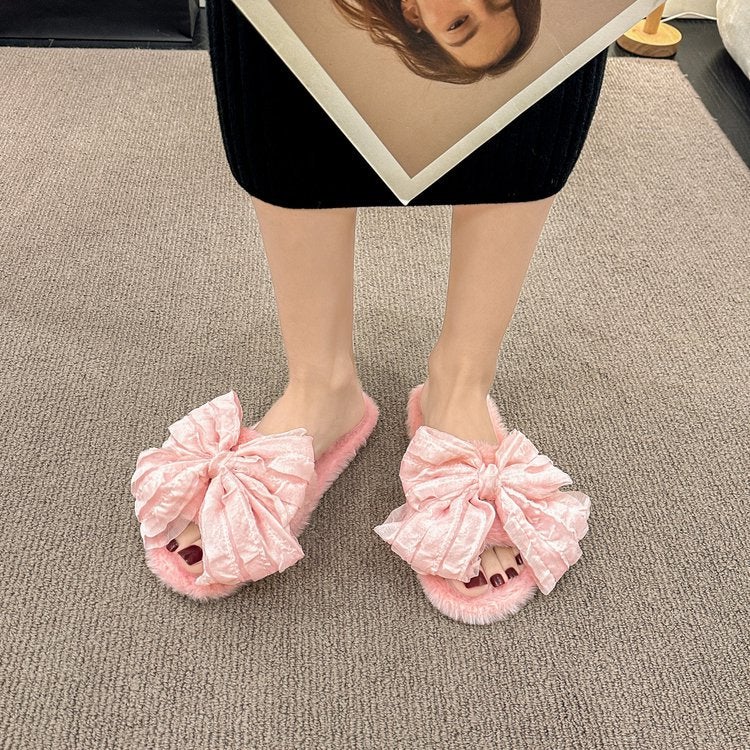 Women's Indoor Furry Bow Slippers - Image 4