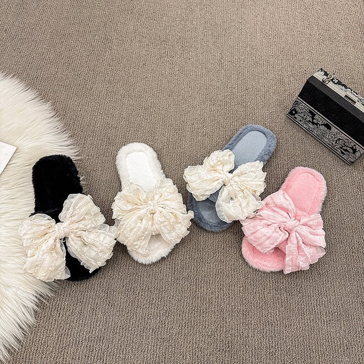 Women's Indoor Furry Bow Slippers - Image 3