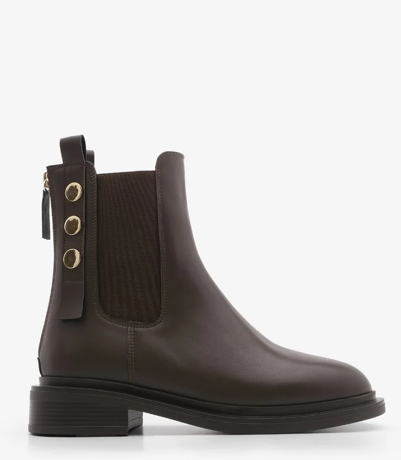 مارجين Women's Gold Buttoned Double Elastic Back Zipper Casual Boots Valone