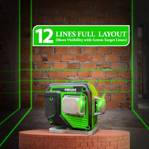 Omada Professional 12 Lines Green Self Laser leveling Machine | 4x360° Vertical and Horizontal Lines with Down Plumb Dot Alignment Self-leveling Laser Tool | 360°Rotating Base | For Construction work - Image 2