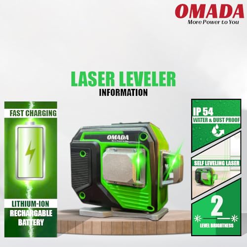Omada Professional 12 Lines Green Self Laser leveling Machine | 4x360° Vertical and Horizontal Lines with Down Plumb Dot Alignment Self-leveling Laser Tool | 360°Rotating Base | For Construction work - Image 3