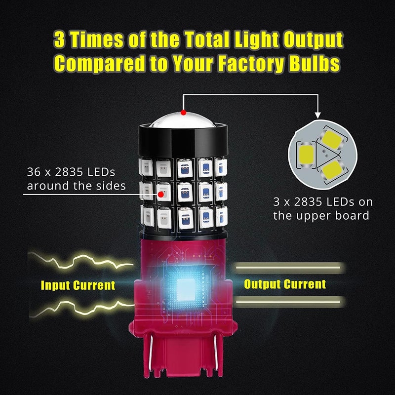 Alla Lighting ألا لايتينج مُحدث حديثًا 7440 7443 LED لفرامل التوقف، والذيل، وإشارات الانعطاف، أحمر T20 وتد 7444 7440LL 7443LL W21W 992 سوبر برايت 2835-SMD استبدال - Image 3