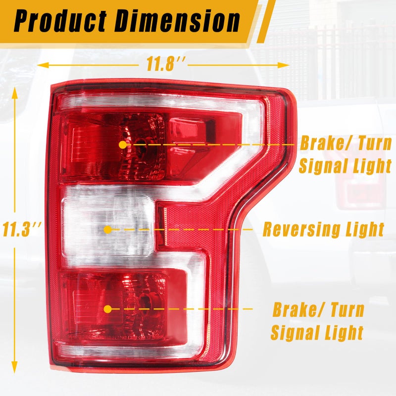 Boine F150 Tail Light Compatible With 2018 2019 2020 Ford F150 F-150 Right Passenger Side Rear Light Brake Lamp - Bulb and Harness Included Replace JL3Z13404H - Image 2