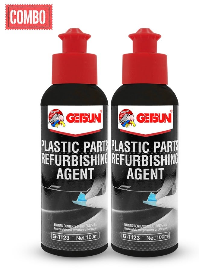 GETSUN Combo - Buy 2PC Plastic Parts Polish Refurbishing Agent for Car Exterior, Restores Faded Plastic Trim, Bumpers, and More - 100ml Bottle, Easy Application for Long-lasting Shine G-1123 - Image 1