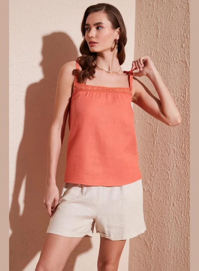 Lela Lela Cotton Regular Fit Strappy Blouse Women's BLOUSE 611BZ0299