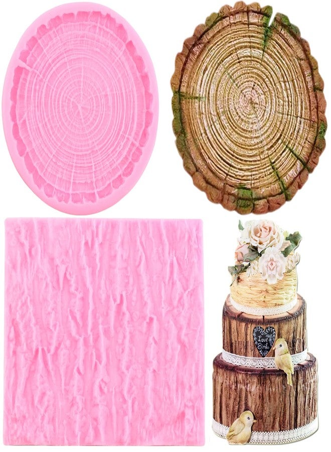 Mujiang Tree Stumps Cake Silicone Molds Tree Bark Texture Fondant Impression Mold For Cake Decorating Candy Chocolate Gumpaste Set Of 2 - Image 1