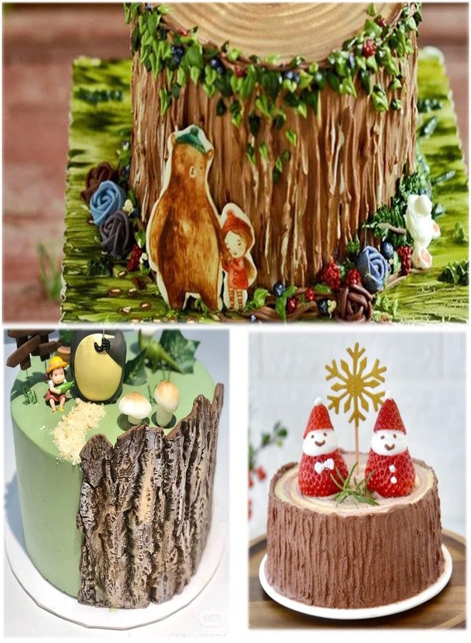 Mujiang Tree Stumps Cake Silicone Molds Tree Bark Texture Fondant Impression Mold For Cake Decorating Candy Chocolate Gumpaste Set Of 2 - Image 5