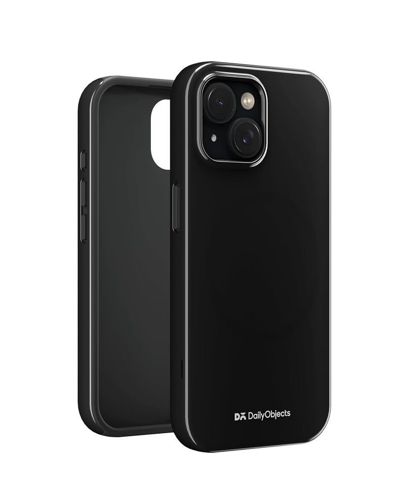 Daily Objects Polycarbonate Enamel Bumper Magsafe Case For iPhone 15 Compatible With Mag-Safe Wireless Charging | Black Hybrid Magnetic Back Cover - Image 3