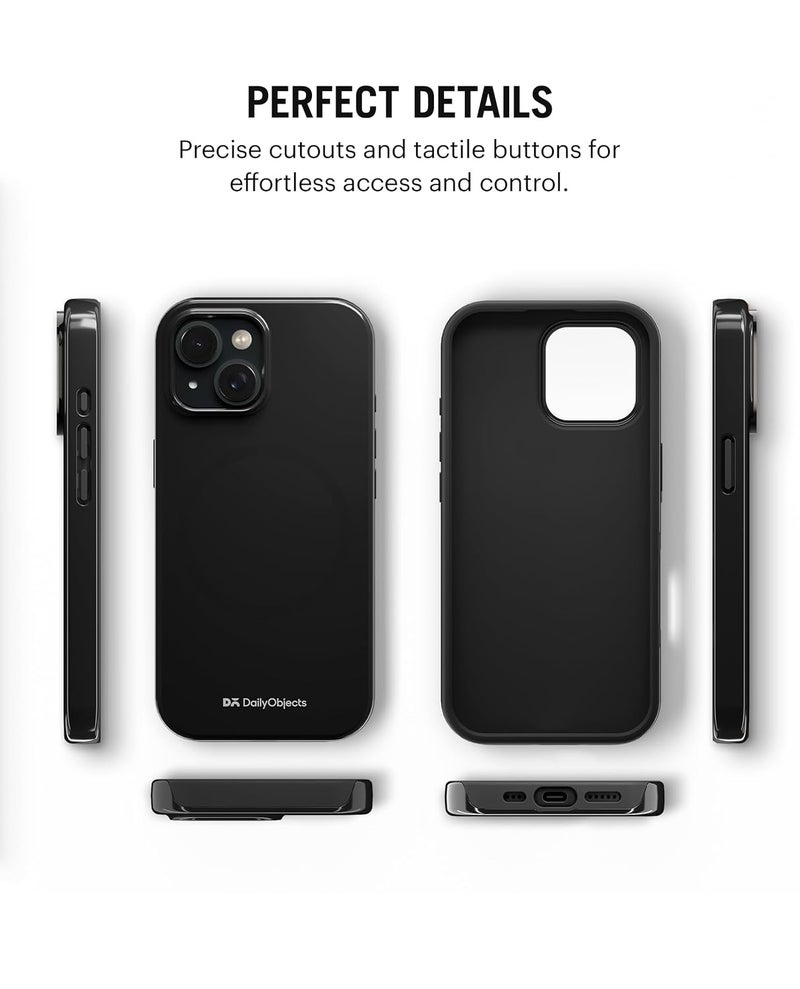 Daily Objects Polycarbonate Enamel Bumper Magsafe Case For iPhone 15 Compatible With Mag-Safe Wireless Charging | Black Hybrid Magnetic Back Cover - Image 5