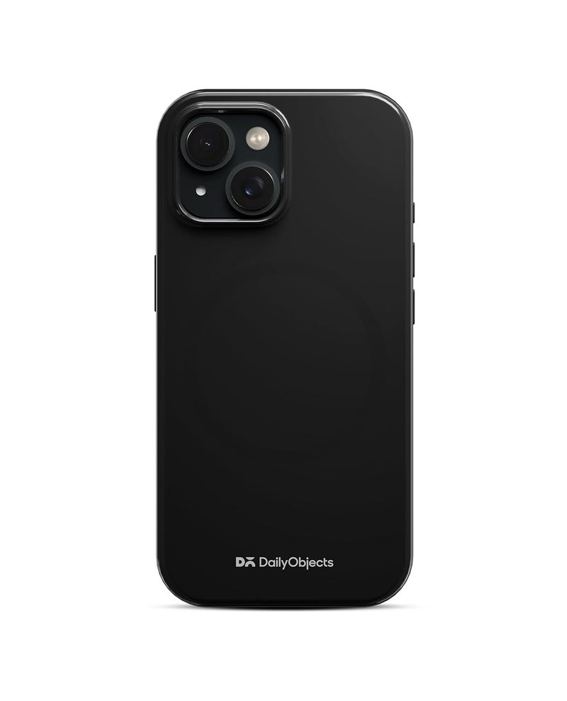 Daily Objects Polycarbonate Enamel Bumper Magsafe Case For iPhone 15 Compatible With Mag-Safe Wireless Charging | Black Hybrid Magnetic Back Cover - Image 1