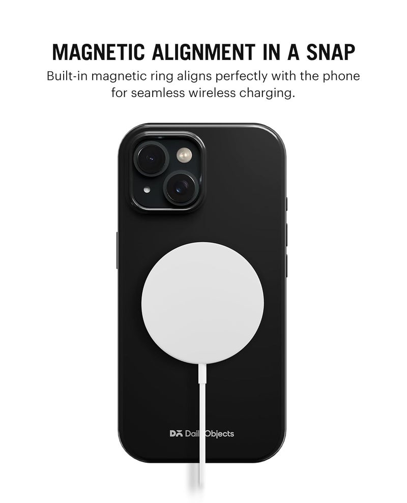 Daily Objects Polycarbonate Enamel Bumper Magsafe Case For iPhone 15 Compatible With Mag-Safe Wireless Charging | Black Hybrid Magnetic Back Cover - Image 2