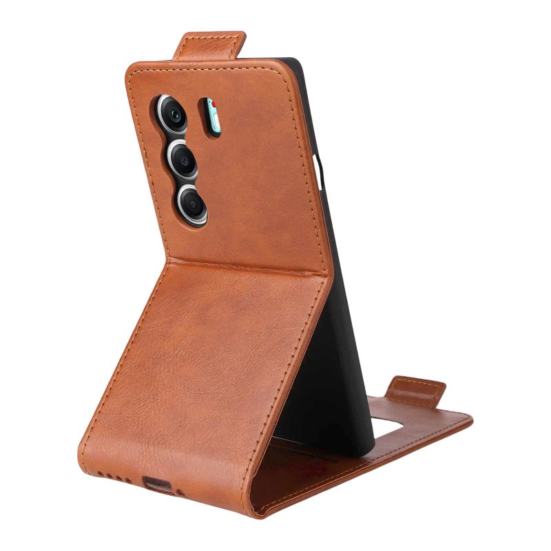 HuHa Case Cover For Tecno Camon 40 Pro 4G/ 5G Magnetic Vertical Flip Leather Phone Case with Buckle(Brown) - Image 4