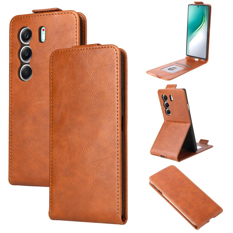 HuHa Case Cover For Tecno Camon 40 Pro 4G/ 5G Magnetic Vertical Flip Leather Phone Case with Buckle(Brown) - Image 1