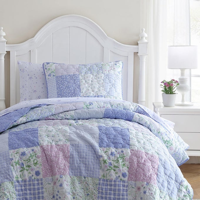 KIDS QUILT SET SOFT COZY TODDLER BEDDING SET WITH MATCHIN SHAM WHIMSICAL INSPIRED IDEAL GIRL ROOM ESSENTIALS PARKER PATCHWORK PURPLE FULL